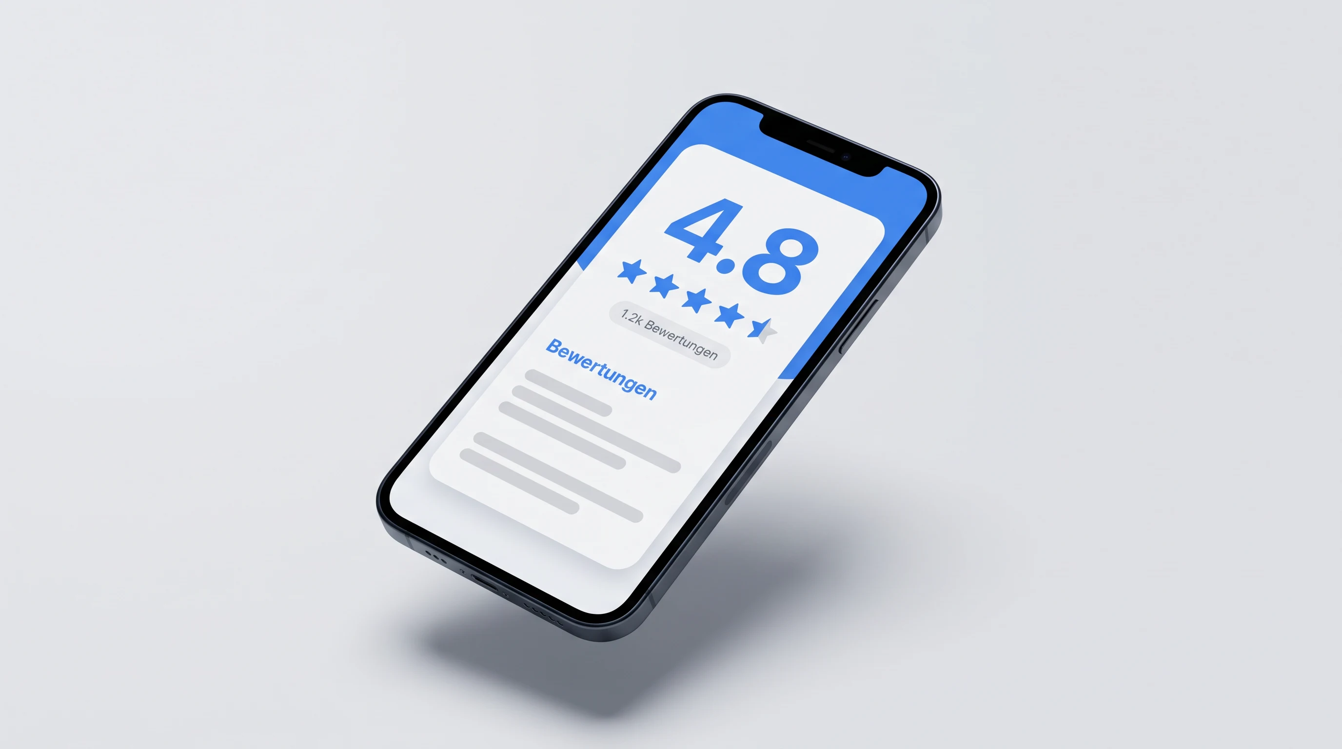 UI-Mockup eines Bewertungsprofils mit Sternebewertung und kurzen Bewertungstexten auf einem Smartphone-Bildschirm