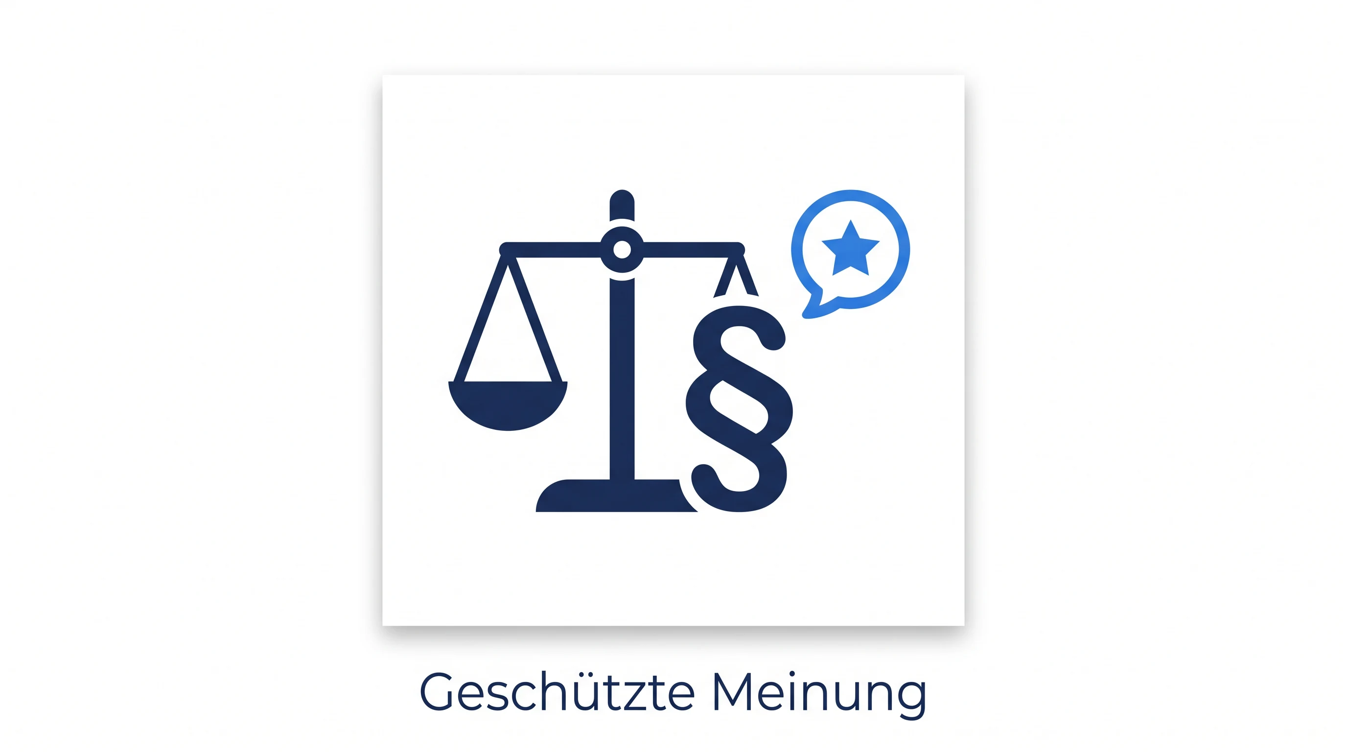 Symbolgrafik mit Waage, Paragraphenzeichen und Sprechblase zur rechtlich geschützten Meinung bei Google-Bewertungen